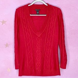 New York & Company Red Soft Knit V-Neck Sweater Women’s XS